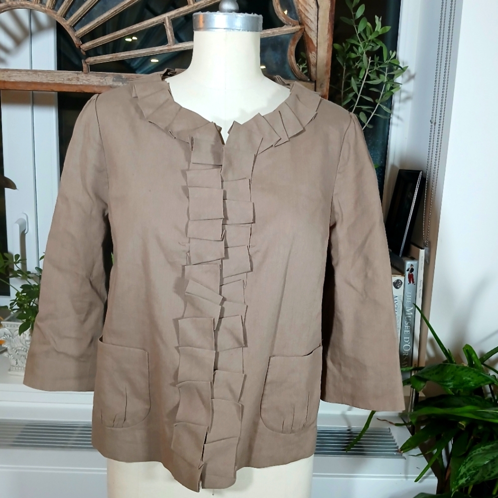 Classiques Entier Origami Trim Ruffle Linen Blend Blazer Jacket Size XL